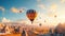 Kapadokya with flying air balloons, Illustration AI Generative