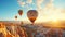 Kapadokya with flying air balloons, Illustration AI Generative