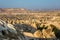 Kapadokya, Turkey November 2020. magical landscape of fairy chimneys in Cappadocia central Turkey