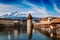 Kapellbrucke historic Chapel Bridge and Water Tower landmarks in Lucern, Switzerland