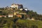 Kapfenstein castle and church with vineyard, Styria, Austria