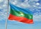 Karachay-Cherkessia region of Russia Flag waving with sky on background realistic 3d illustration