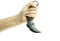 Karambit knife in lady hand tactical fighter on white background