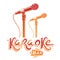 Karaoke bar lettering, vector microphone emblem. Leisure and rel