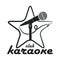 Karaoke club. Design logo with microphone on stand and star. Vector.