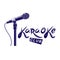 Karaoke club inscription, nightlife entertainment conceptual vector emblem created using recorder microphone audio device.