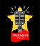 Karaoke club promotional emblem with retro microphone and star