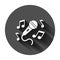 Karaoke music icon in flat style. Microphone speech vector illustration on black round background with long shadow. Audio