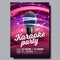 Karaoke Poster Vector. Party Flyer. Karaoke Music Night. Radio Microphone. Abstract Template. Rock Fun. Vocal Sign. Old