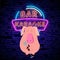 Karaoke Show with pig 2019 is a neon sign. Neon logo, bright luminous banner, New Year neon poster, bright night-time advertisemen