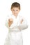 Karate boy makes fists