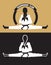 Karate club logo. Karate kid wearing black belt in a side split