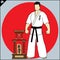 Karate fighter. Hierogliph Kyokushinkai translate Way New Karate . Martial art creative colored simbol design. Vector, EPS.