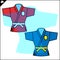 Karate, judo, sambo, bjj training kimono, dogi. Martial art creative colored simbol design. Vector, EPS.