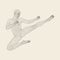 Karate and Kung Fu. Karate Jump Kick. Fighter. 3D Model of Man. Human Body. Sport Symbol.