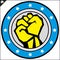 Karate power fist emblem. Martial art colored simbol design. Vector, EPS