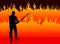 Karate Sensei with Sword on Fire Background