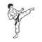 Karate strikes foot up sketch engraving vector