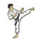 Karate strikes foot up sketch engraving vector
