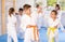 Karate students engage in sparring