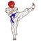 Karate or taekwondo. Fight in vector action. Kick from 3d art