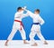 In karategi athletes are training block and blow Karate