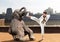 Karateka fights with elephant