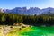 Karersee - Lago di Carezza A lake in the Dolomites in South Tyrol, Italy.