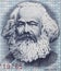 Karl Marx portrait on East German 100 mark 1975 banknote close