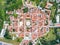 Karlovac city center, inside six-pointed star-shaped Renaissance fortress built against Ottomans, Croatia. Regular plan.