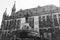 Karlsbrunnen (Charlemagne fountain) in Aachen, black and white