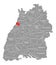 Karlsruhe City county red highlighted in map of Baden Wuerttemberg Germany
