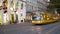 Karlsruhe, Germany Yellow public Tram travelling in downtown