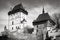 Karlstejn castle exterior. Black and white