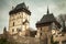 Karlstejn castle exterior. Vintage toned