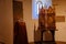 Karlstejn, Czech Republic, 12 March 2022: medieval gothic castle interior, antique wood carved furniture, ancient wooden altar and