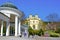 Karolina spring colonnade and catholic church in Marianske Lazne