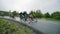 Karpaty, Ukaraine - 28.09.2023: A group of cyclists in turn, compete with each other in bicycle races. Bicycle race