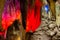 Karst cave, amazing view of stalactites and stalagnites in colorful