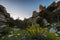 Karst landscape of Torcal de Antequera Natural Park in Europe during sunrise