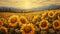 Karst Of Sunflowers: A Beautifully Detailed Painting Of A Sunflower Field