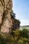 The karstic cliffs in large lagoon of Tobar in Beteta, Cuenca, Castilla la Mancha, Spain