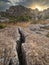 Karstic formation in the natural park of El Torcal de Antequera in Andalucia, Spain. Taken at sunset, warm colors, light and