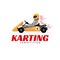 Kart driver sport logo icon. Karting racing isolated, Man drive kart in helmet background design