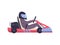 Kart racer driving sports car flat vector illustration isolated on background.