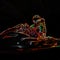 Kart racing neon light picture. Man in karting vehicle on track