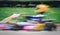 Kart racing is running in the field as fast as the motion blur.This image is motion blur