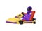 Kart speed racer sitting in car in suit and helmet, vector illustration isolated.