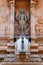 Kartikeya, Niche above gorgyle, north wall, Subrahmanyam shrine, Brihadisvara Temple complex, Tanjore, Tamil Nadu