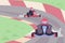 Karting competition or go-kart speed racing scenery flat vector illustration.